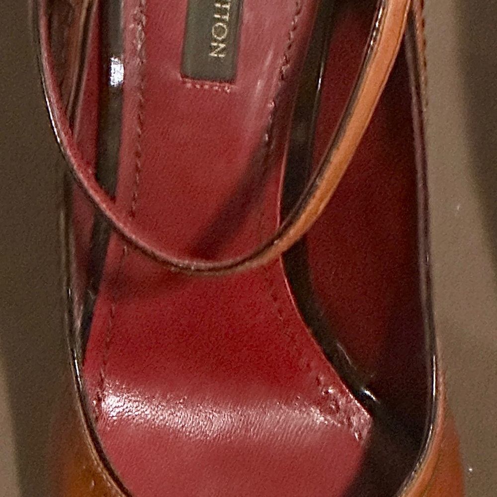 LOUIS VUITTON Drouot Open Toe Pump in Cognac Calf Leather - EXCELLENT SHAPE - Picture 6 of 15